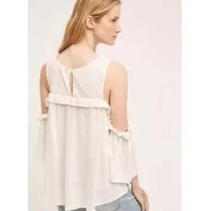 Anthropologie Meadow Rue Cold Shoulder Blouse XXS oversized boho festival Linen